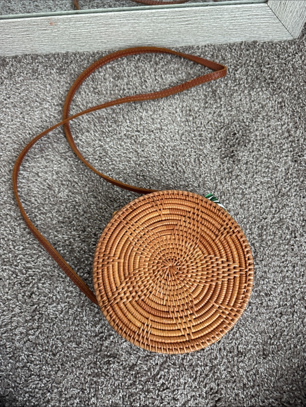 Woven Round Crossbody Bag in Brown